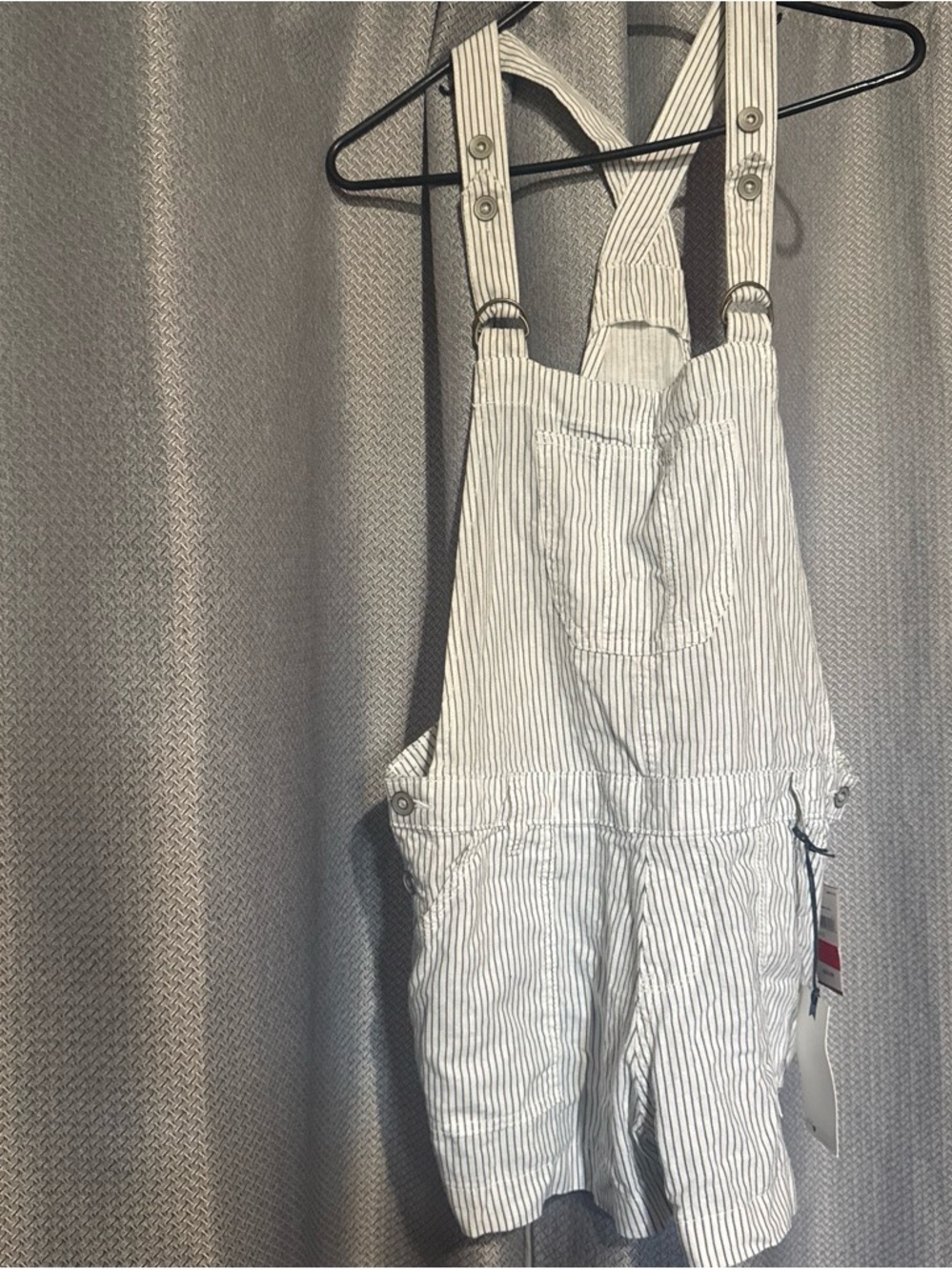Wallflower White and Navy Striped Short Overalls Romper